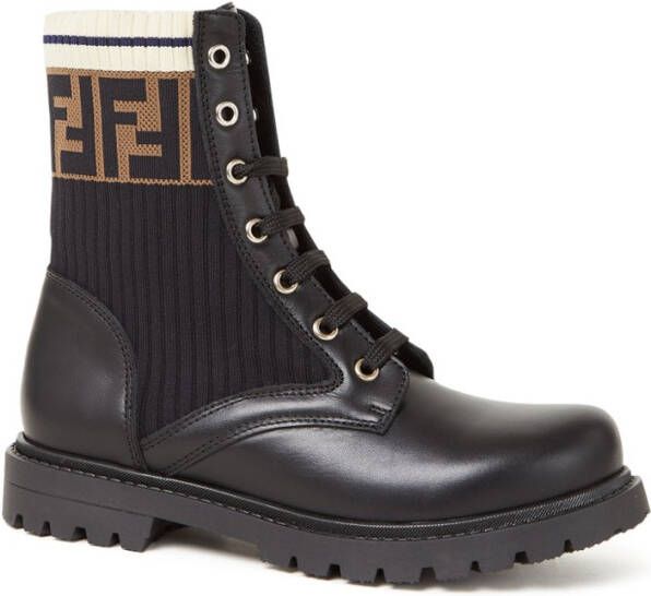 Fendi Biker boot met kalfsleren details en logoprint