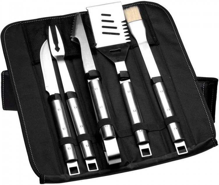 Berghoff Zesdelige barbecueset met vouwtas, Zilver Roestvrij staal