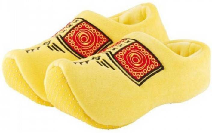 Merkloos Klompen Sloffen/pantoffels Geel Pluche Voor Volwassenen 42 44 Sloffen Volwassenen