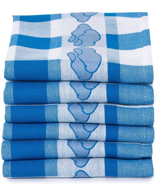 Twentse Damast Theedoekenset 6 Stuks Klompen Blauw