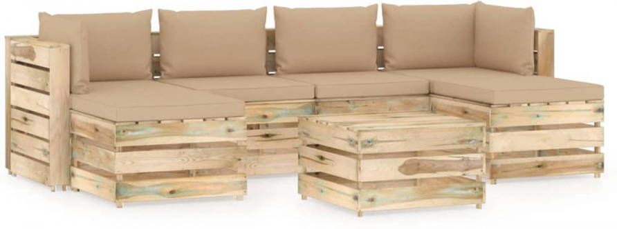 VIDAXL 7 delige Loungeset met kussens groen geï, mpregneerd hout