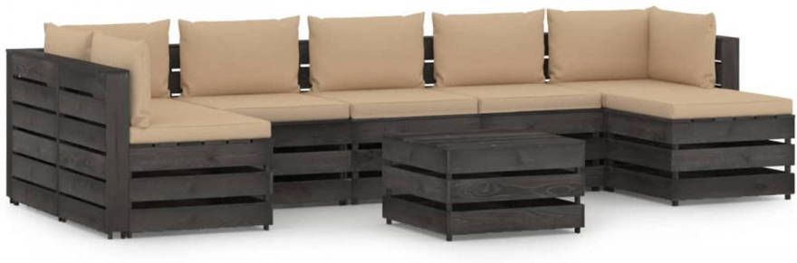 VIDAXL 8 delige Loungeset met kussens grijs geï, mpregneerd hout