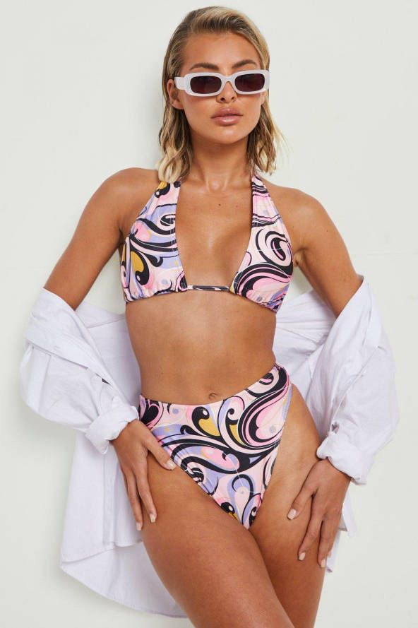 boohoo Abstracte High Waist Swirl Print Bikini Broekje, Baby Pink