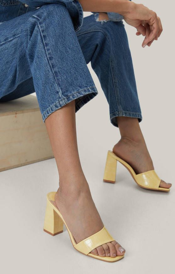 boohoo Asymmetrische Nep Krokodillen Blokhakken, Butter