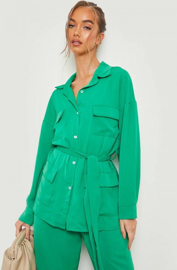 boohoo Baggy Cargo Blouse Met Zakken, Bright Green