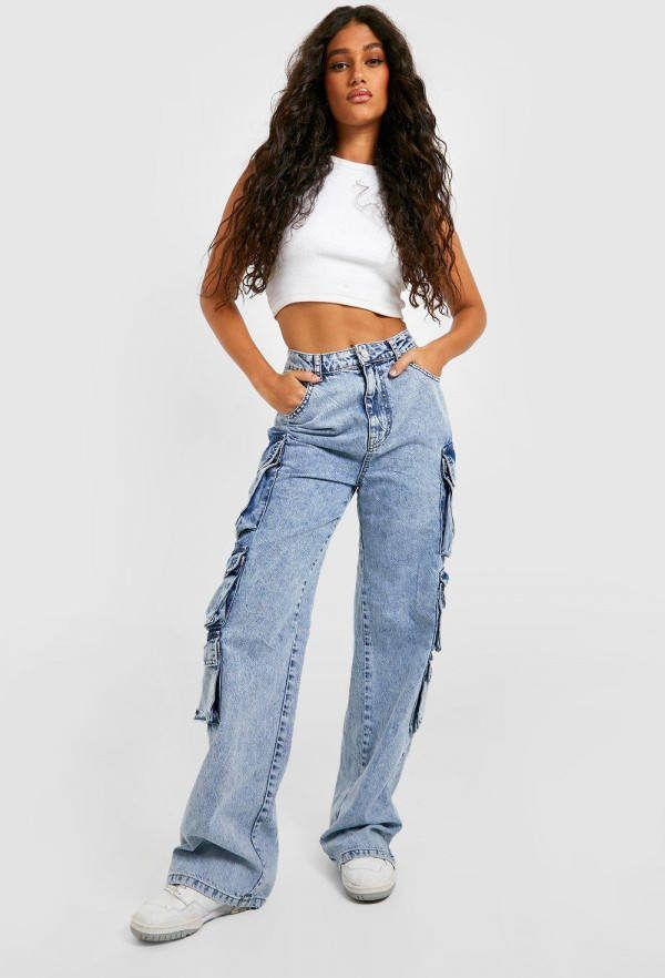 boohoo Baggy High Waist Jeans Met Rechte Pijpen, Vintage Blue