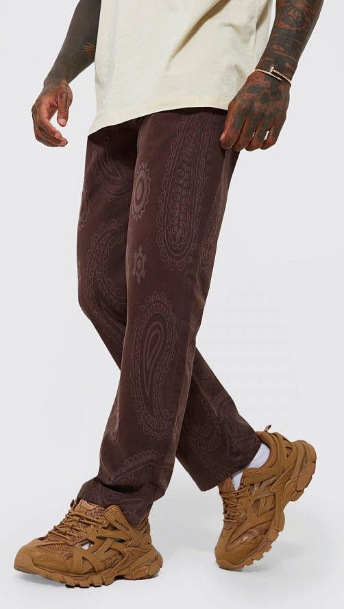 boohoo Baggy Paisley Print Spijkerbroek, Brown