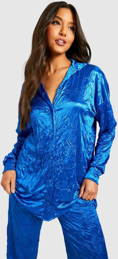 boohoo Baggy Satijnen Blouse Met Textuur, Cobalt