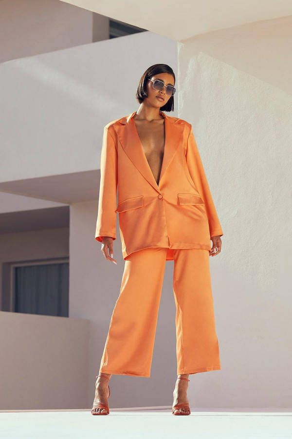 boohoo Baggy Satijnen Getailleerde Broek, Orange