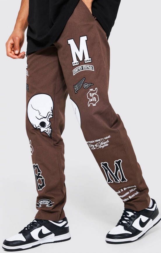 boohoo Baggy Varsity Cargo Broek Met Rits Zoom, Chocolate