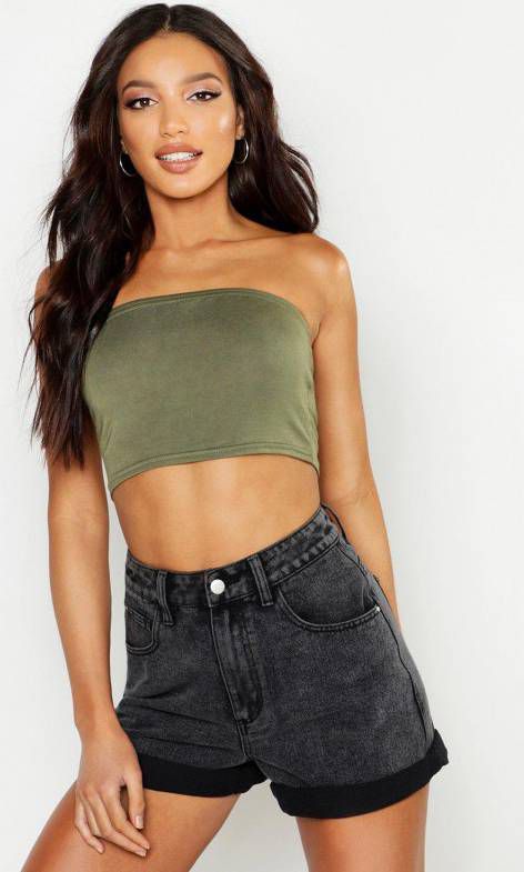 boohoo Basic Jersey Bandeau Top, Kaki