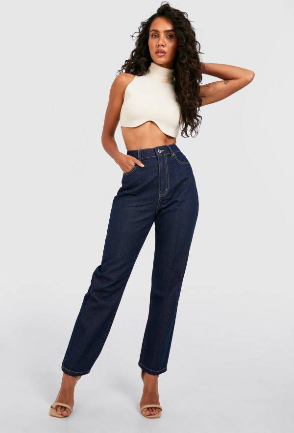 boohoo Basic Spijkerbroek Met Hoge Taille En Rechte Pijpen, Indigo