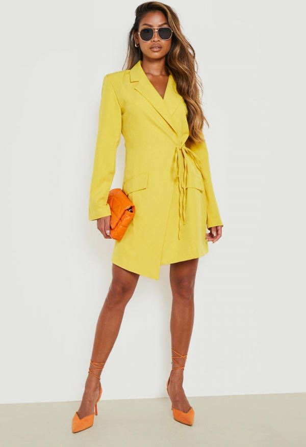 boohoo Blazer Jurk Met Ceintuur, Mustard