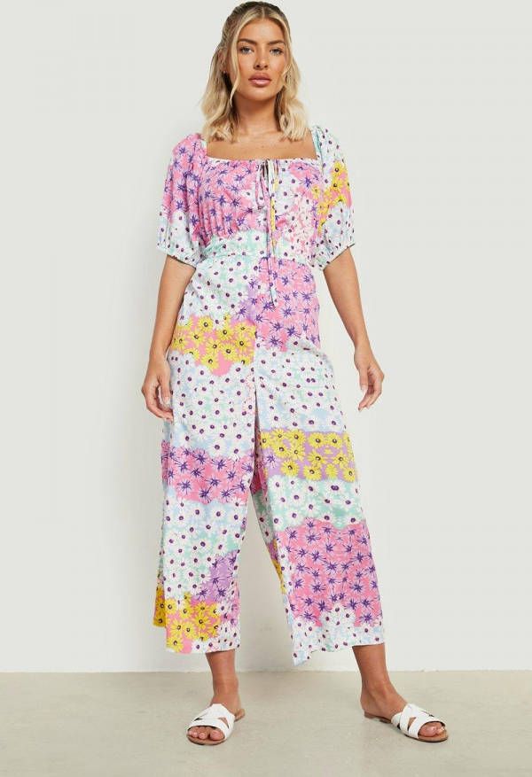 boohoo Bloemen Culotte Jumpsuit Met Pofmouwen, Multi