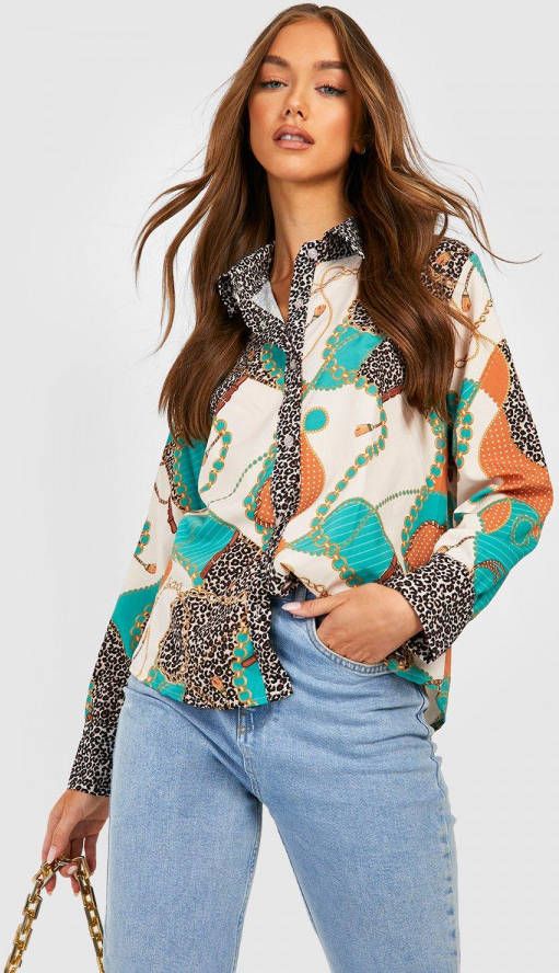 boohoo Blouse Met Kettingprint, Green