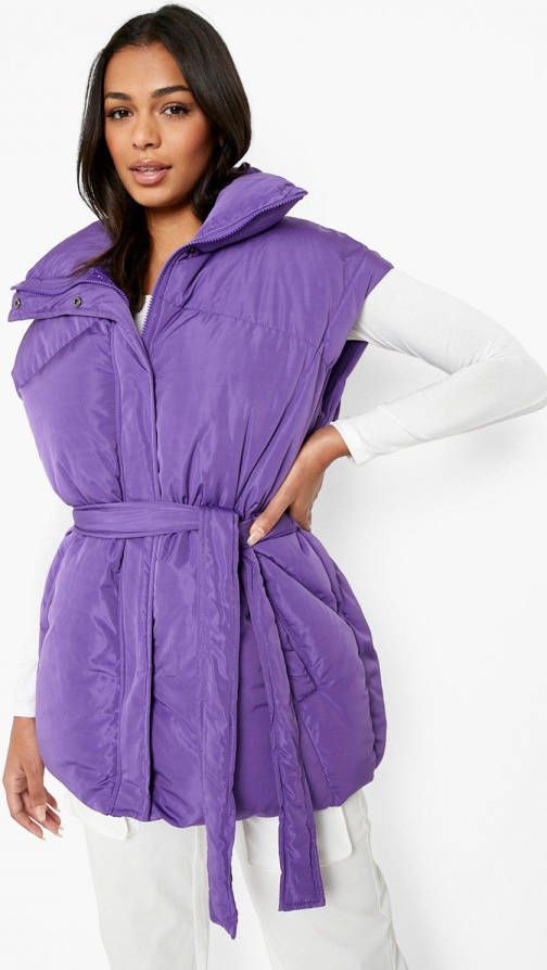 boohoo Bodywarmer Met Hoge Kraag En Ceintuur, Purple
