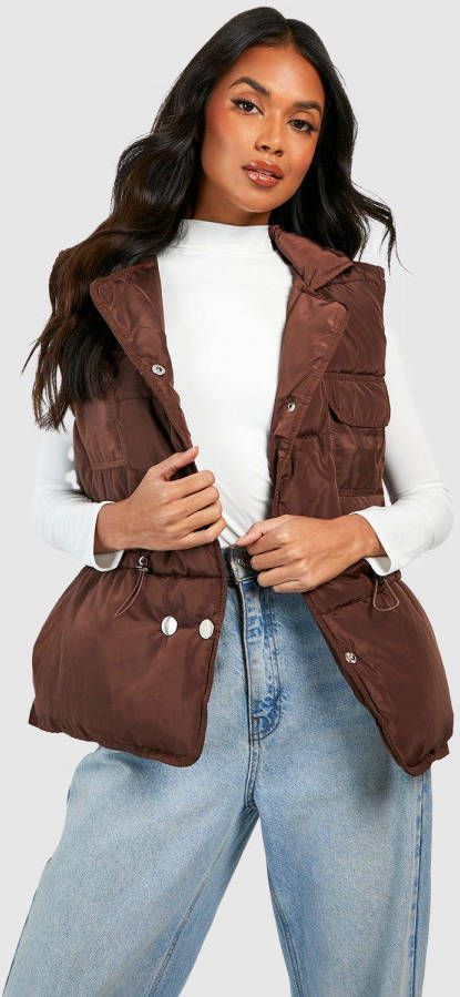 boohoo Bodywarmer Met Zak Detail, Chocolate