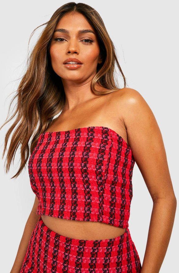 boohoo Bouclé, Bandeau Top, Red