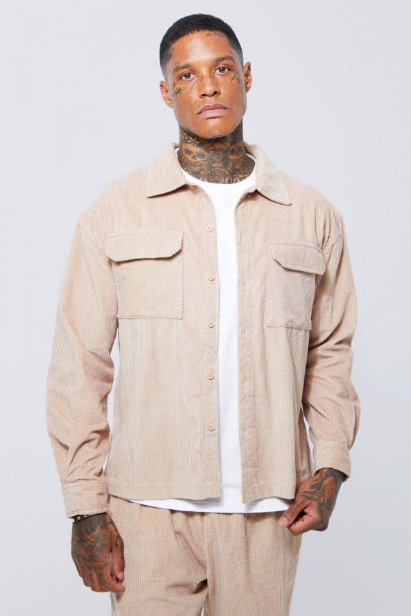 boohoo Boxy Corduroy Overhemd, Taupe