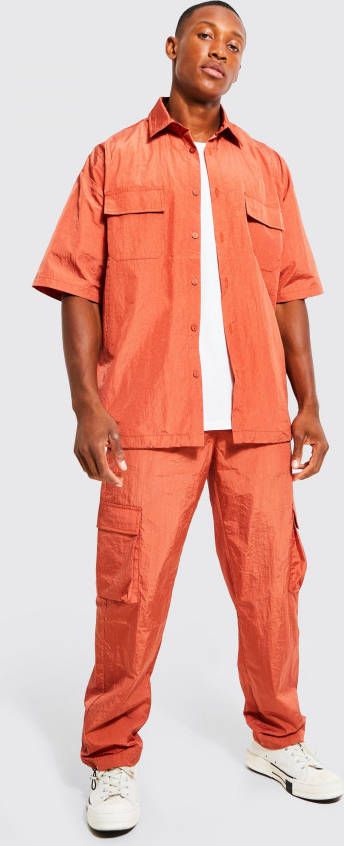 boohoo Boxy Oversized Cargo Overhemd En Broek Set, Burnt Orange