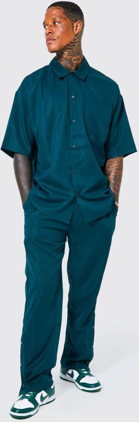 boohoo Boxy Oversized Overhemd Met Drukknoopjes En Broek Set, Forest