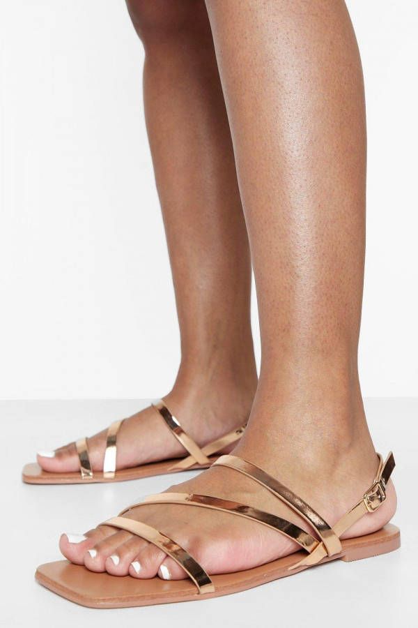 boohoo Brede Asymmetrische Sandalen, Rose Gold