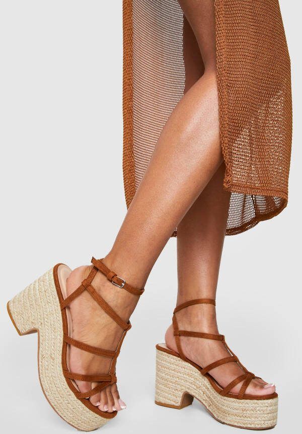 boohoo Brede Espadrille Sleehakken, Tan