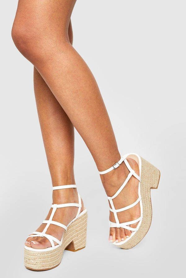 boohoo Brede Espadrille Sleehakken, White