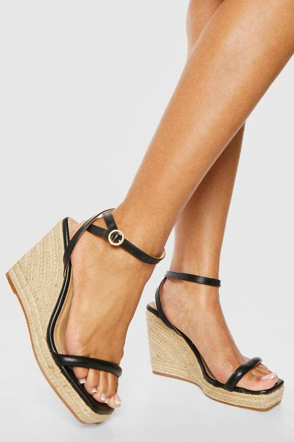 boohoo Brede Gewatteerde Sleehakken Met Bandjes, Black