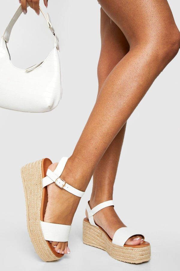 boohoo Brede Middellange Tweedelige Krokodillen Sleehakken, White