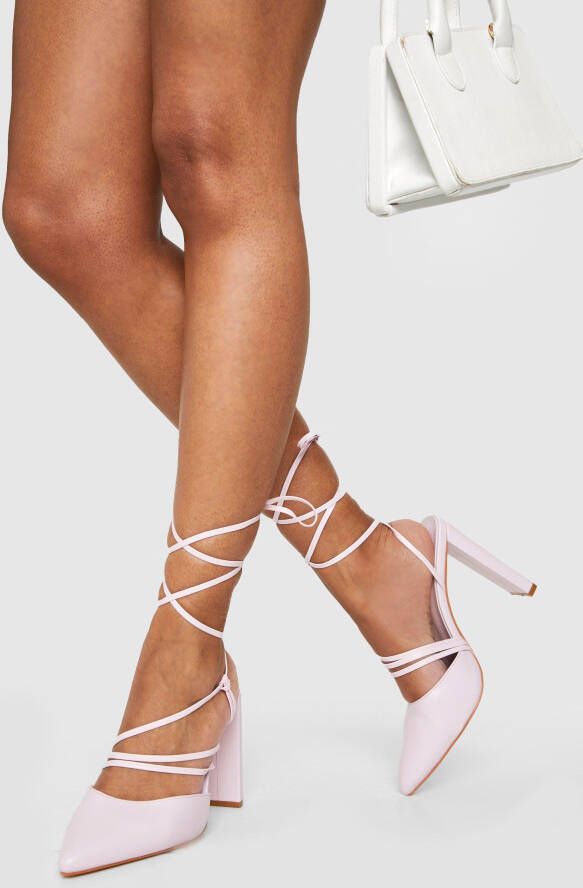 boohoo Brede Platte Pumps Met Veters, Pink
