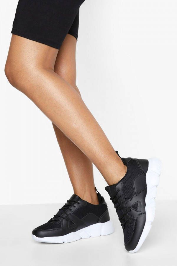 boohoo Brede Sneakers Met Paneel, Black