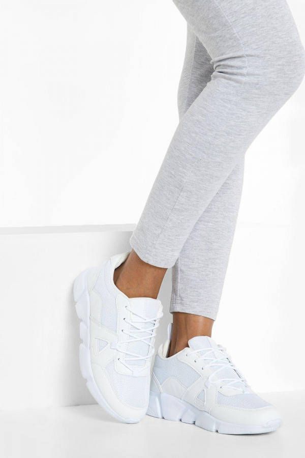 boohoo Brede Sneakers Met Paneel, White