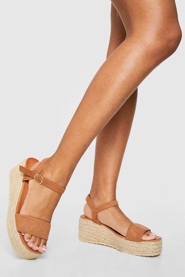 boohoo Brede Tweedelige Middellange Sleehakken, Tan