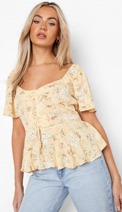 boohoo Broderie Bloemen Top, Yellow