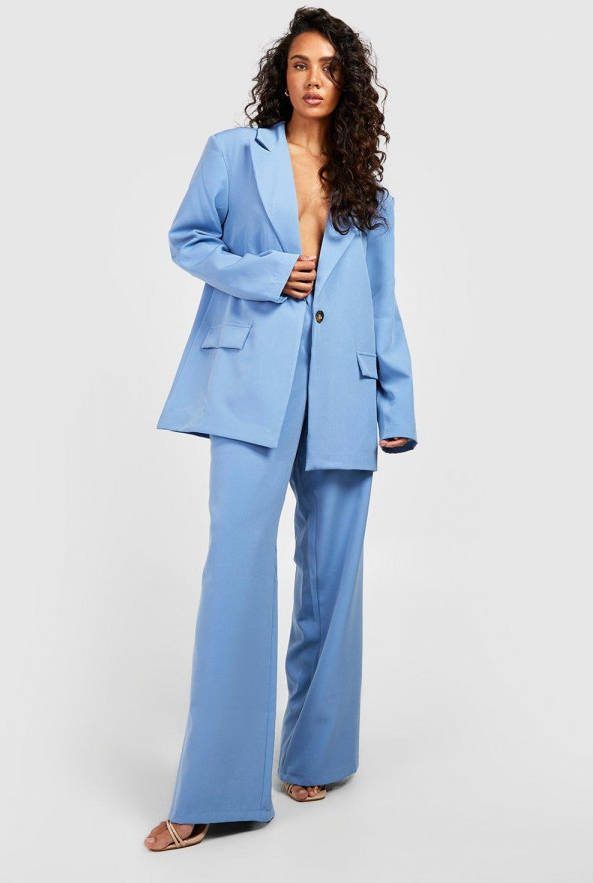 boohoo Broek Met Taille Detail En Rechte Pijpen, Slate Blue