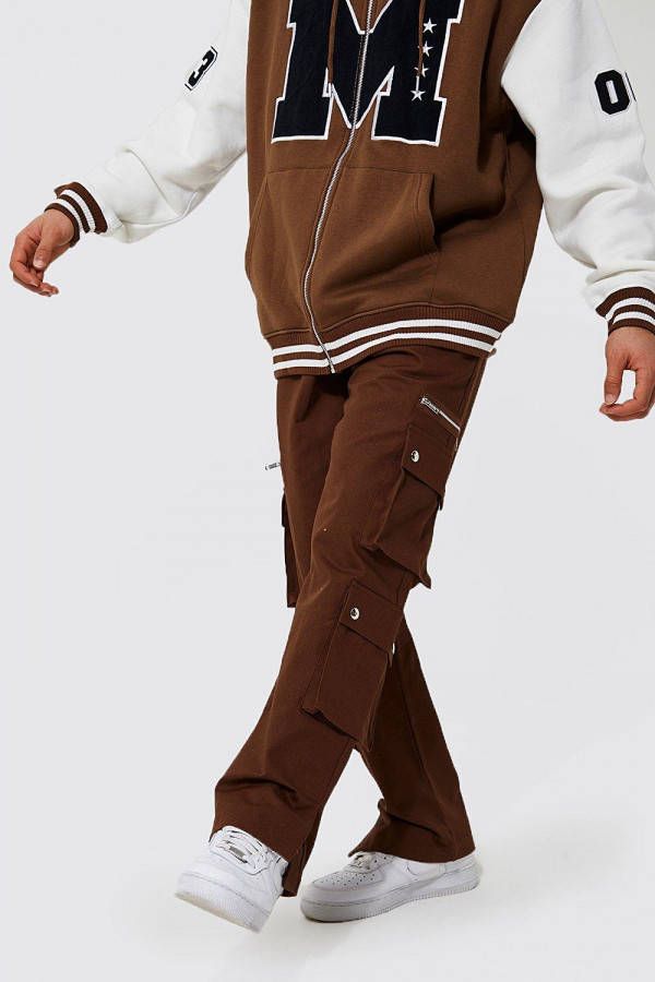 boohoo Cargo Broek Met Split En Rechte Pijpen, Chocolate