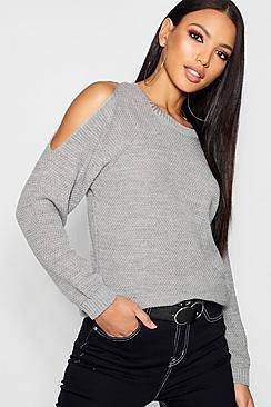 boohoo Mossteek Trui Met Open Schouders, Silver