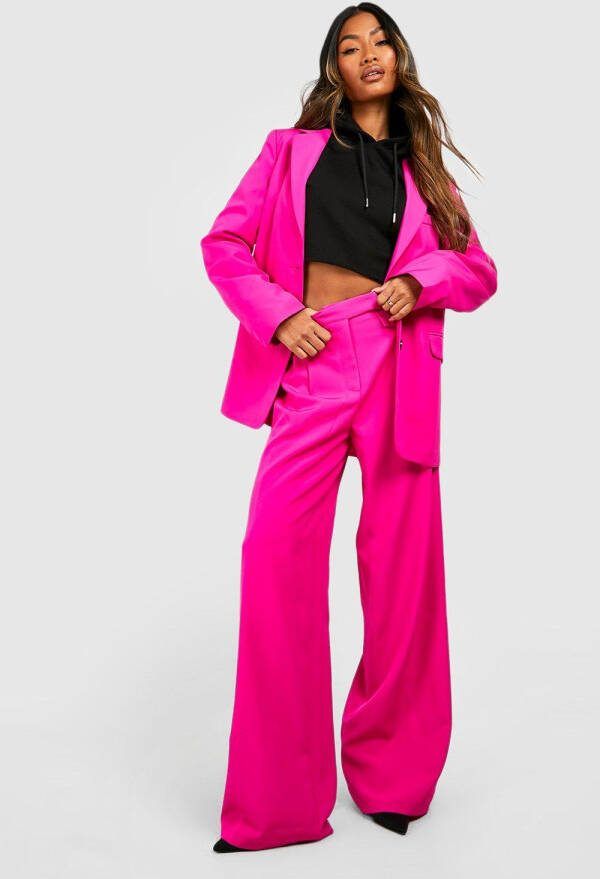 boohoo Contrasterende Getailleerde Broek Met Knopen En Zak Detail, Hot Pink