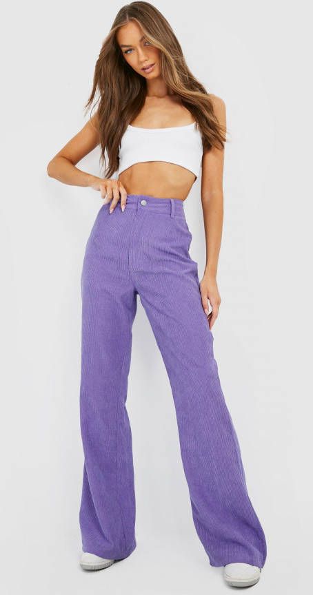 boohoo Corduroy Flared High Rise Jeans, Purple