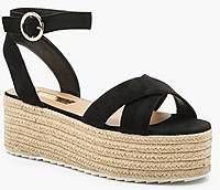 boohoo Gekruiste Espadrilles Met Plateauzolen, Black
