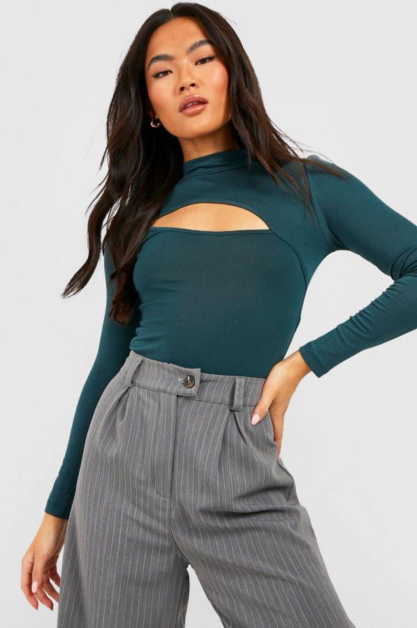 boohoo Cut Out Jersey One Piece Met Hoge Hals, Green