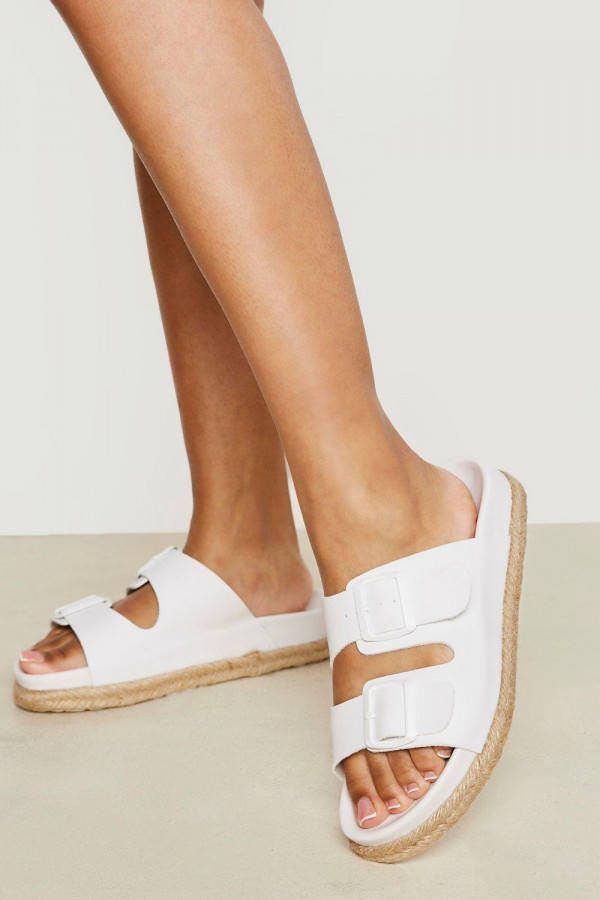 boohoo Dikke Espadrille Slippers Met Gesp, White