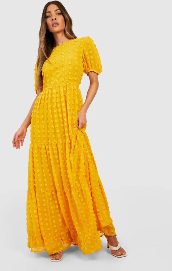 boohoo Dobby Chiffon Midaxi Jurk Met Laagjes, Orange