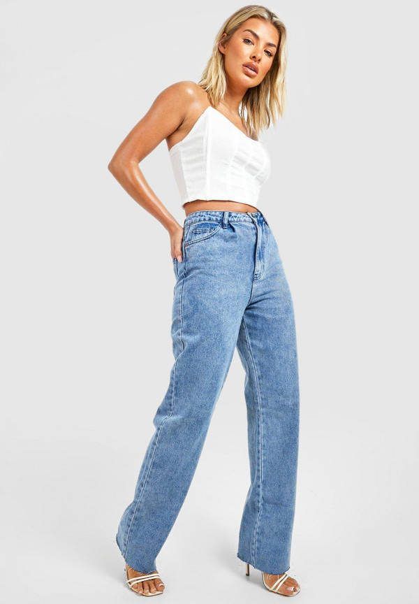boohoo Duurzame Boyfriend Jeans Met Onbewerkte Zoom, Mid Blue
