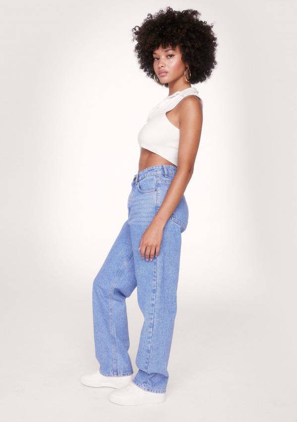 boohoo Duurzame High Rise Boyfriend Jeans, Light Blue