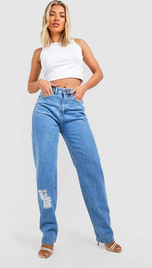 boohoo Duurzame Versleten Jeans Met Rechte Pijpen, Light Blue