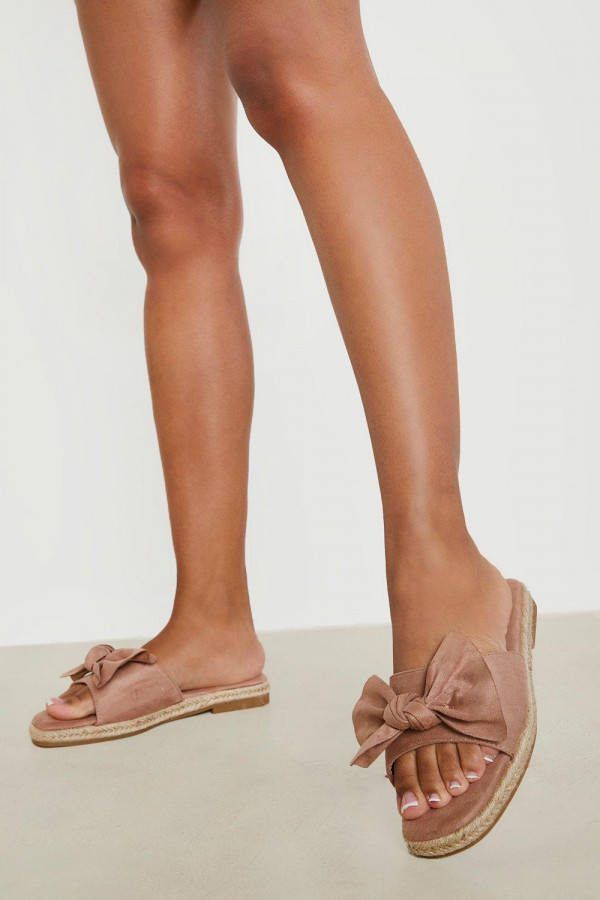 boohoo Espadrille Slippers Met Strik, Mocha