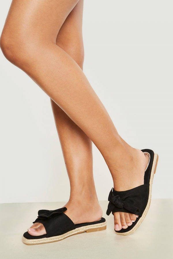 boohoo Espadrille Slippers Met Strik, Black