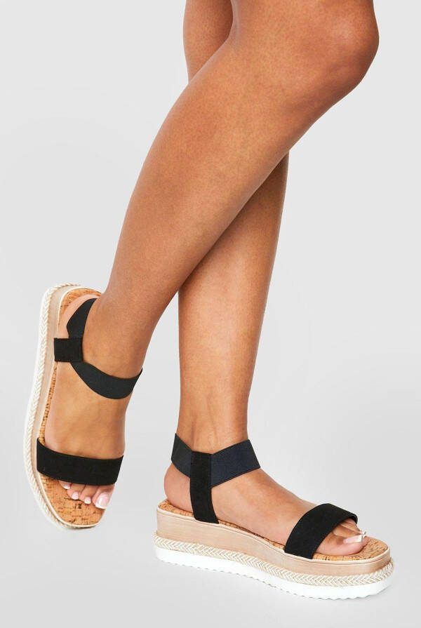boohoo Espadrilles Met Plateauzool En Elastisch Detail, Black